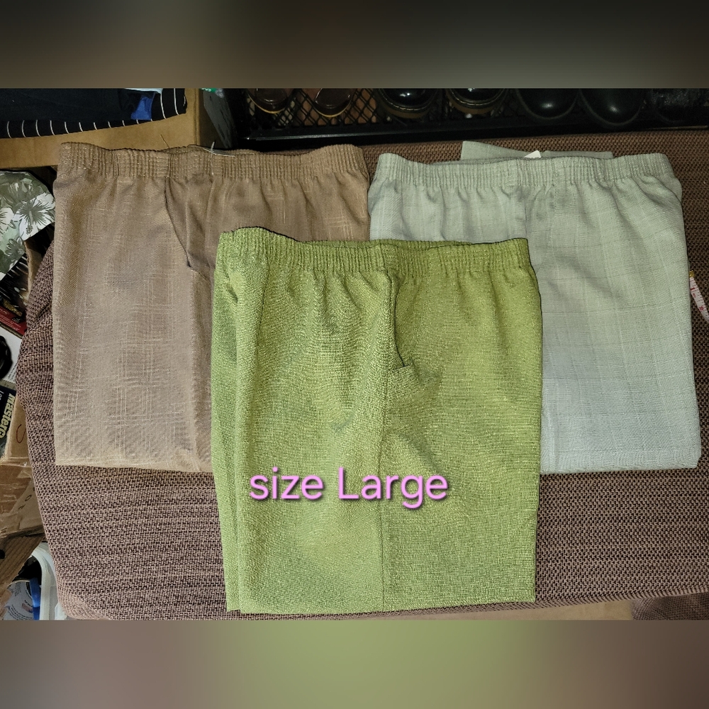 Set Of 3 Capris Flat Front Green, Brown, and Cream with Side Pockets